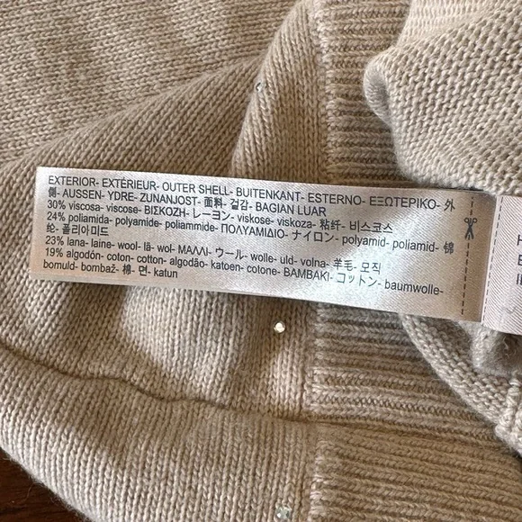 Massimo Dutti SZ 7-8 tall beige cashmere blend crewneck‎ wmini diamond sweater